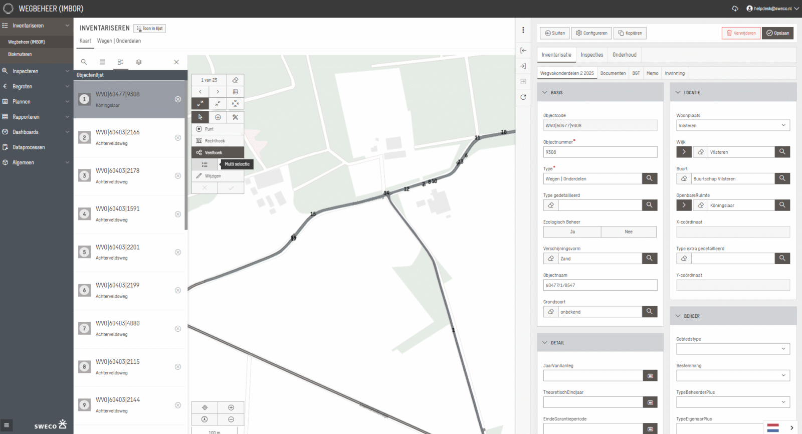 Screenshot multiselectie in Obsurv Flexibele Vakdisciplines